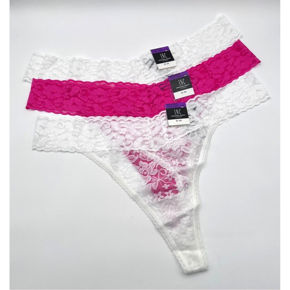 INC International Concepts Lace Trim Thong Panties Multicolor 3 Pack XXL 2XL New